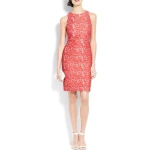 Ann Taylor jaquard lace sheath dress in coral (size 4?)